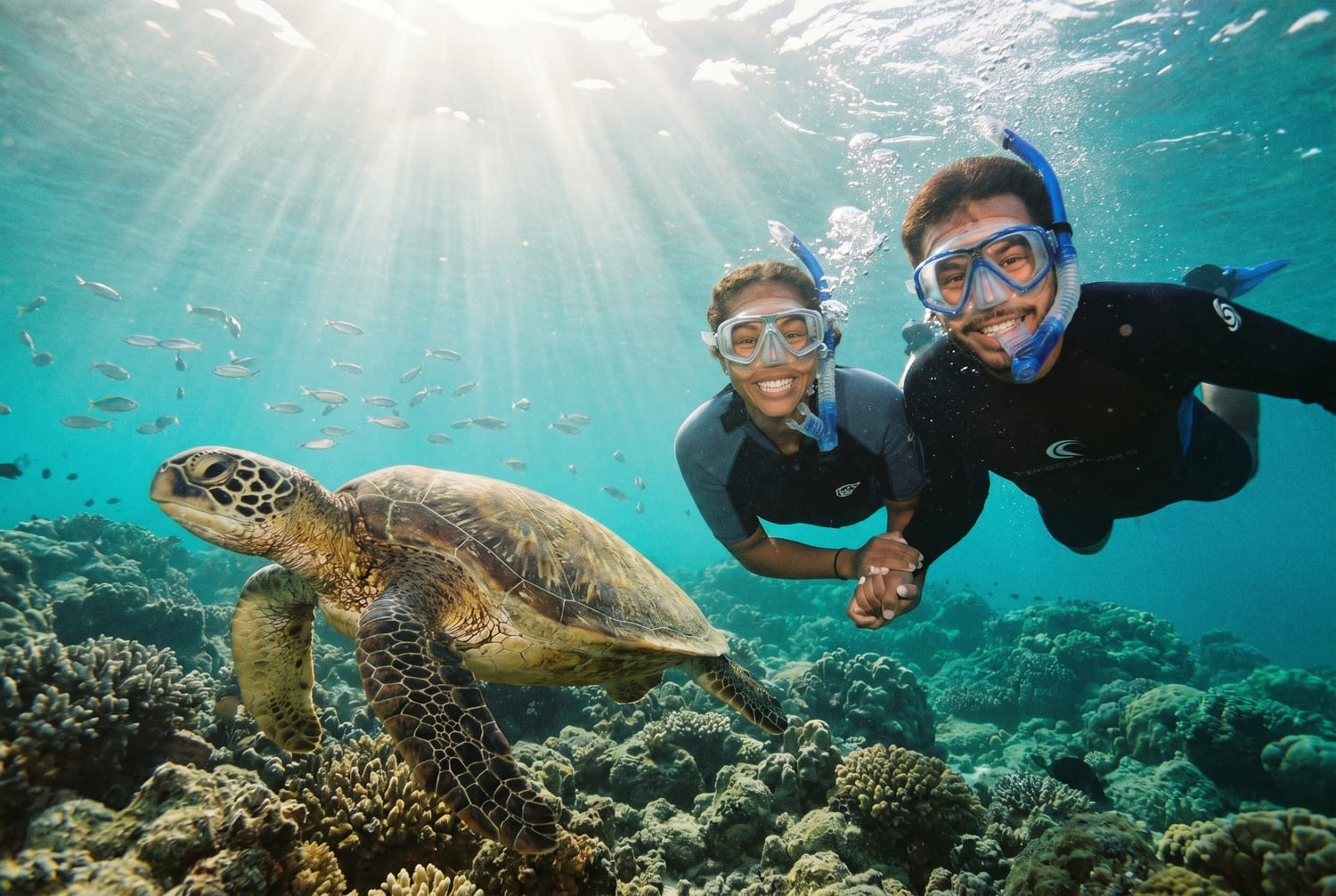 Swimming with turtles.