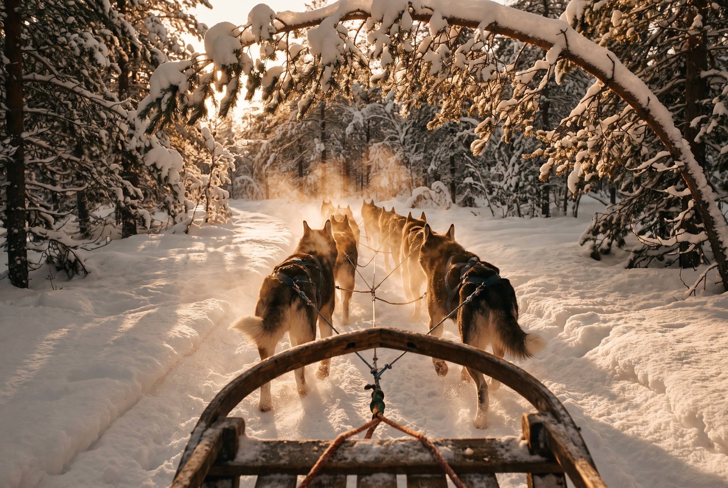 Eight dogs, one trail.