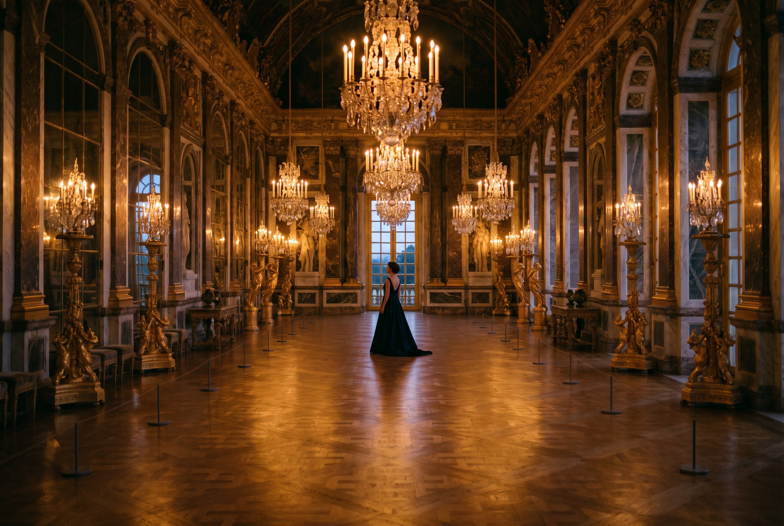 Mirrors, gilded, empty.