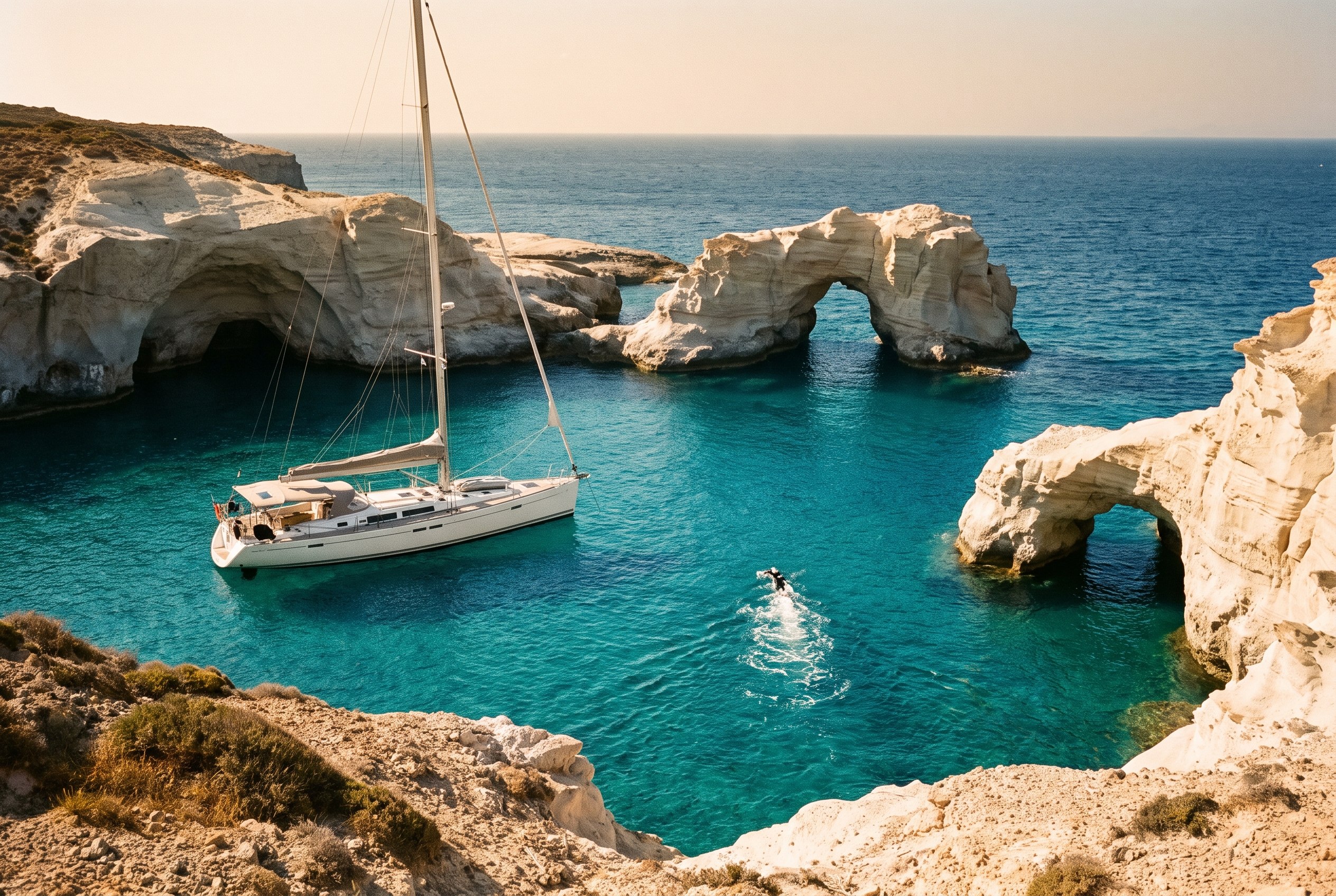 Anchored off Milos.
