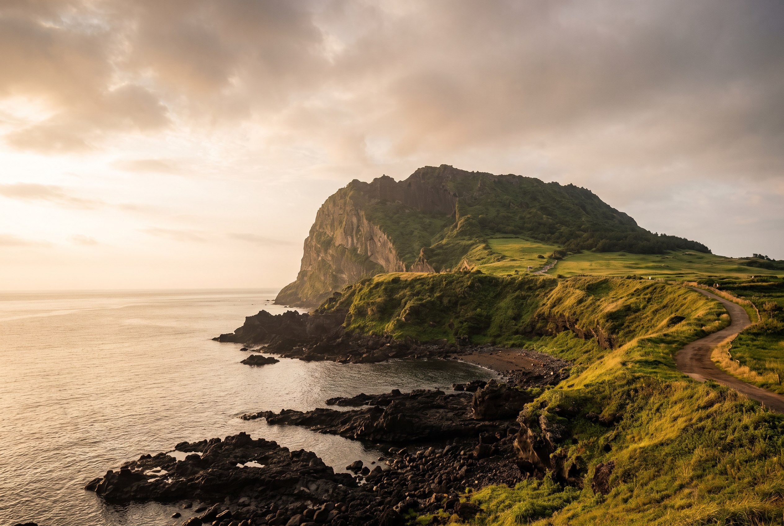 Volcano, tamed by green.